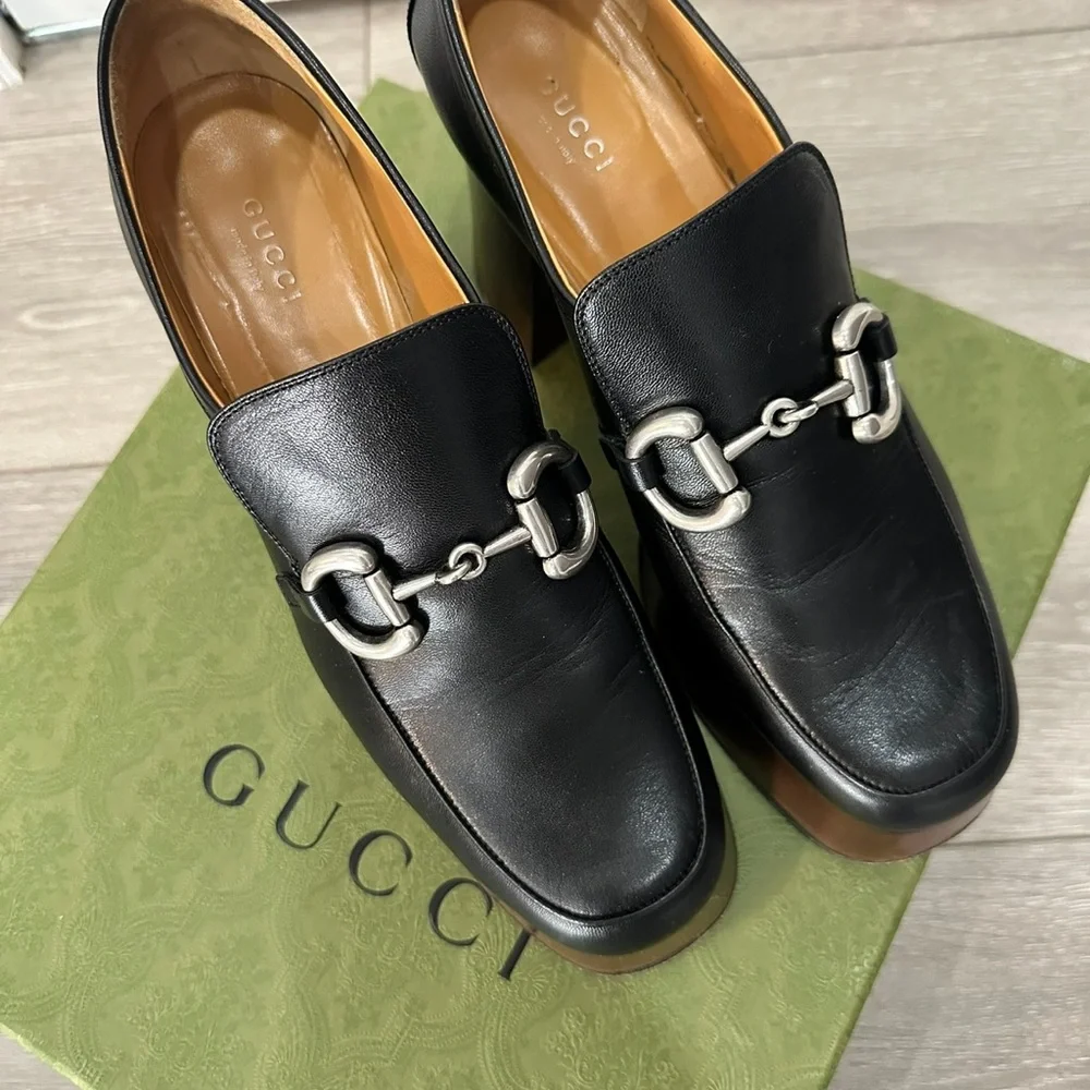 Gucci Black Leather Platform Loafers - Picture 2 of 4